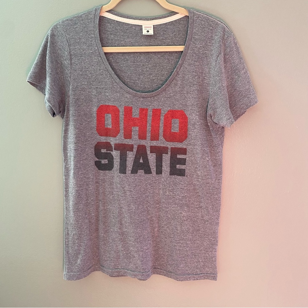 Homage gray Ohio State gradient scoop neck short sleeve tee tshirt